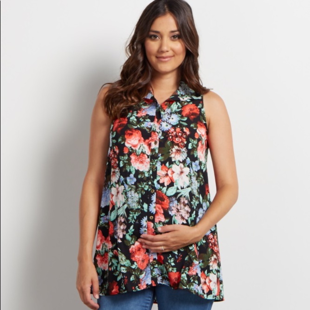 ⭐️Host Pick⭐️ Pinkblush Maternity Black floral tank top